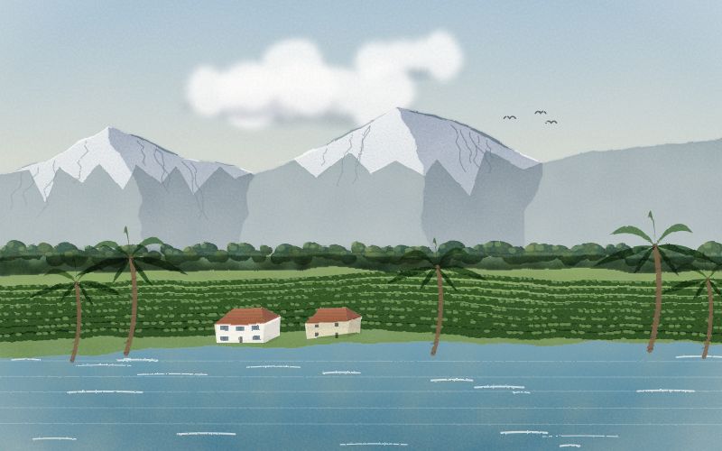 Painted postcard of the landscape where Abkhaz comes from