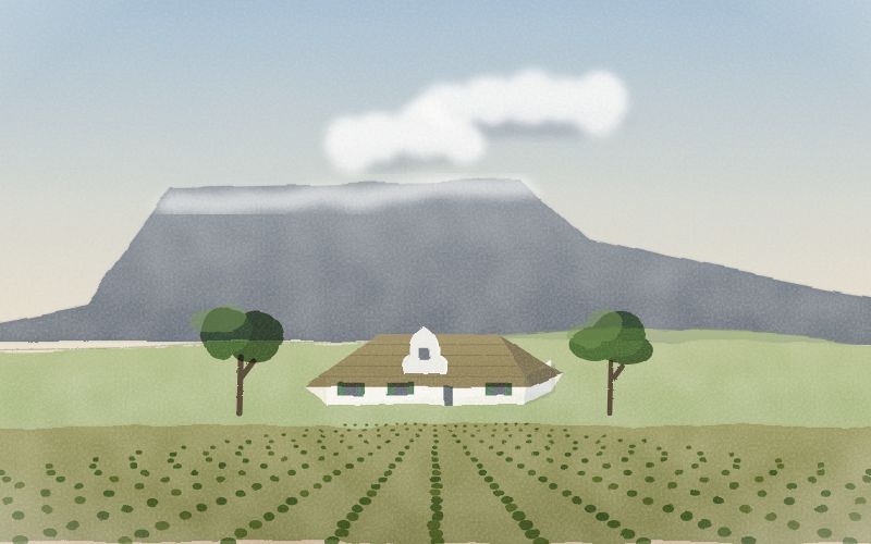 Painted postcard of the landscape where Afrikaans comes from