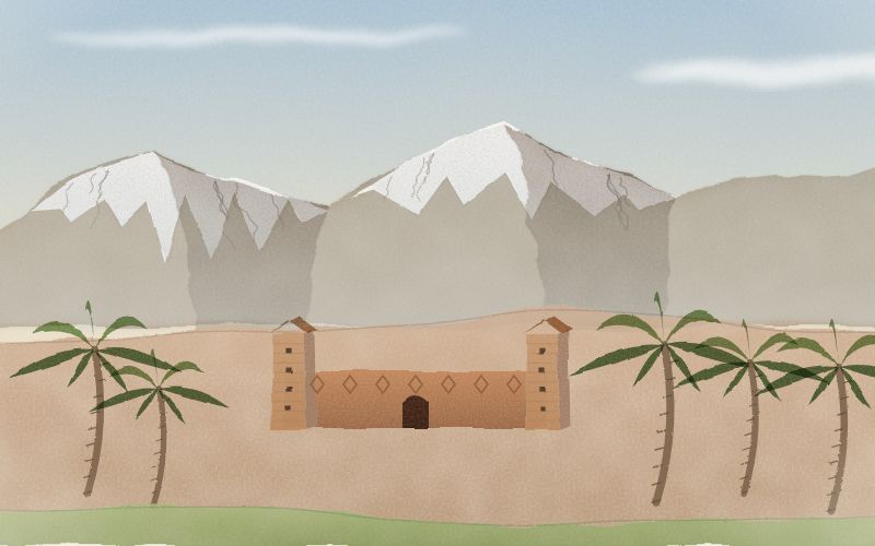 Painted postcard of the landscape where Tamazight (Berber) comes from