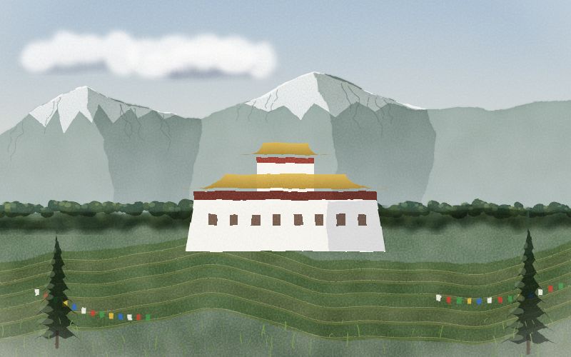Painted postcard of the landscape where Dzongkha comes from