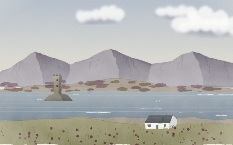 Painted postcard of the landscape where Scottish Gaelic comes from