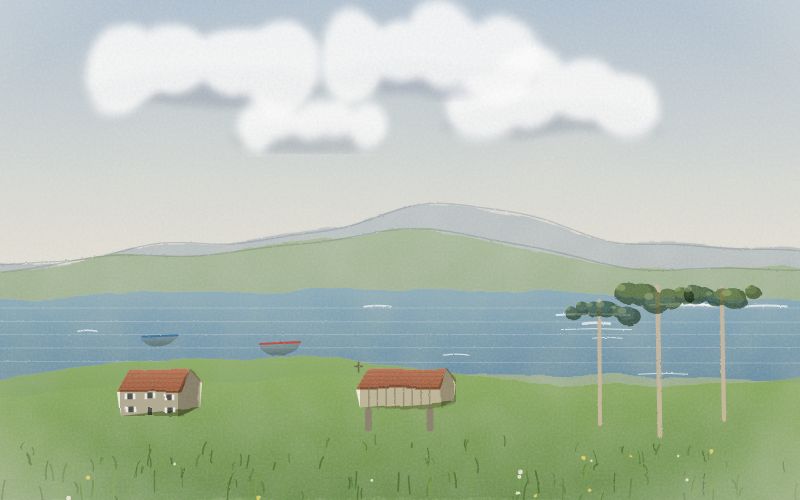 Painted postcard of the landscape where Galician comes from