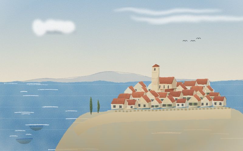 Painted postcard of the landscape where Croatian comes from