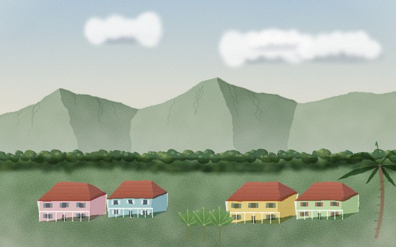 Painted postcard of the landscape where Haitian Creole comes from
