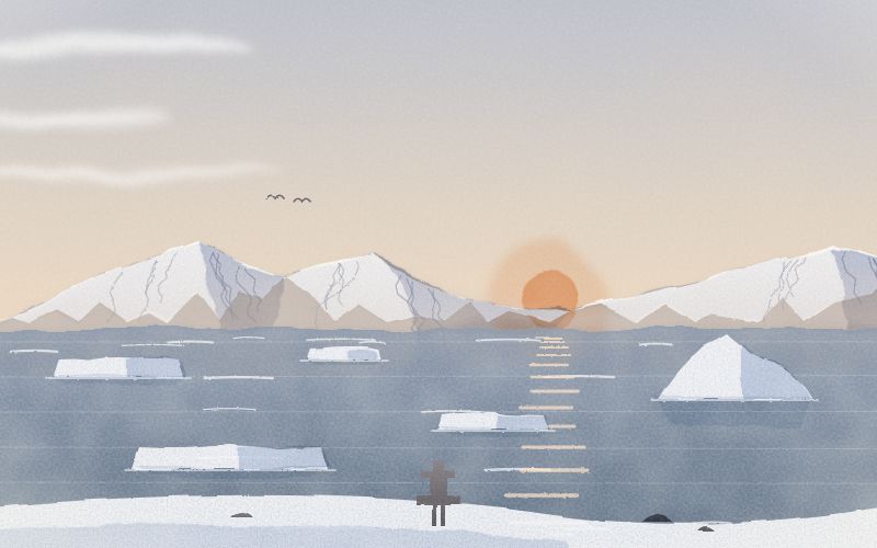 Painted postcard of the landscape where Inuktitut comes from