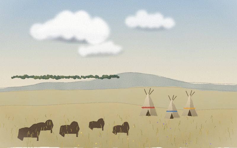 Painted postcard of the landscape where Lakota comes from