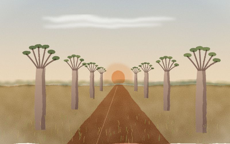 Painted postcard of the landscape where Malagasy comes from