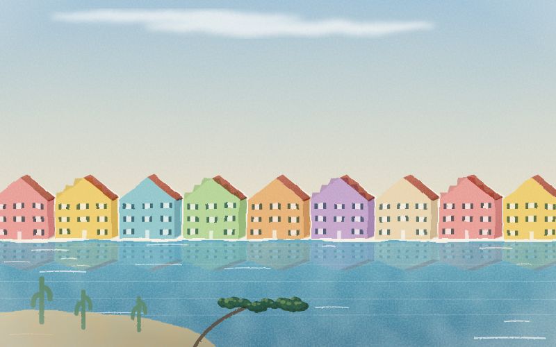 Painted postcard of the landscape where Papiamento comes from
