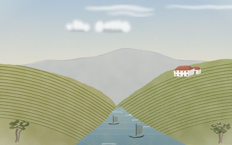 Painted postcard of the landscape where Portuguese comes from