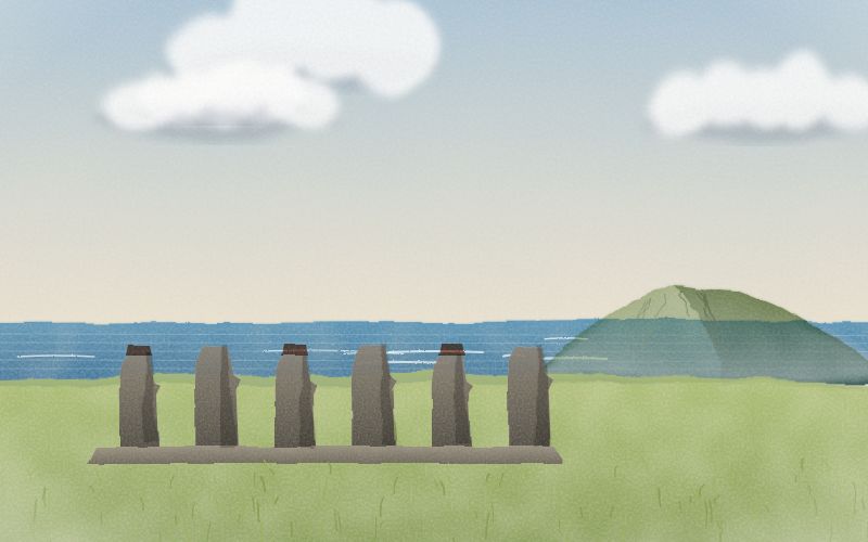Painted postcard of the landscape where Rapa Nui comes from