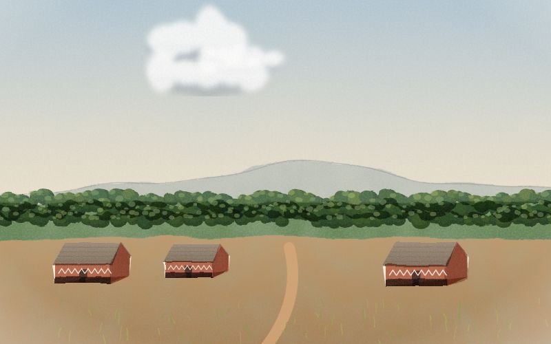 Painted postcard of the landscape where Santali comes from
