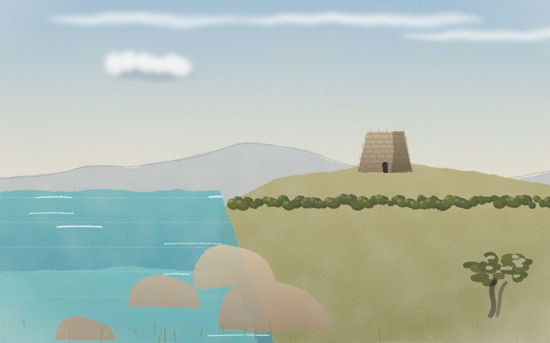 Painted postcard of the landscape where Sardinian comes from