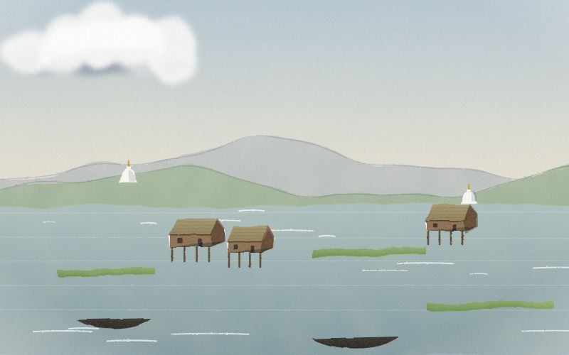 Painted postcard of the landscape where Shan comes from