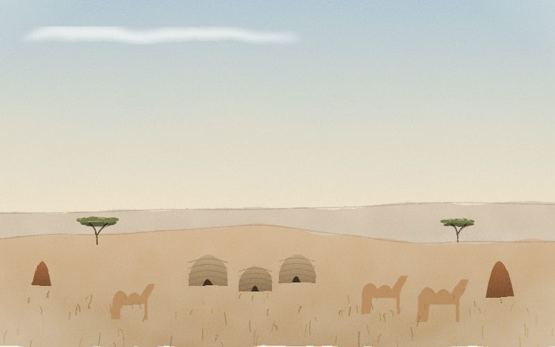 Painted postcard of the landscape where Somali comes from