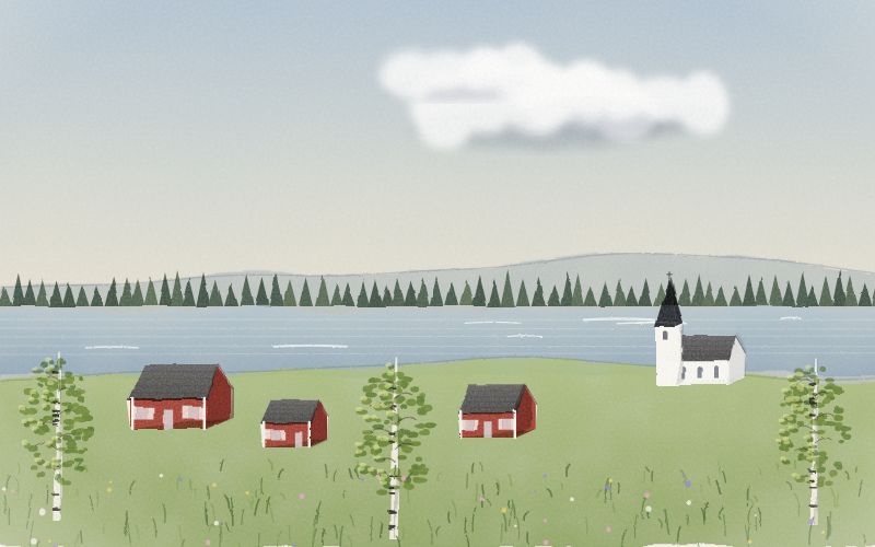 Painted postcard of the landscape where Swedish comes from