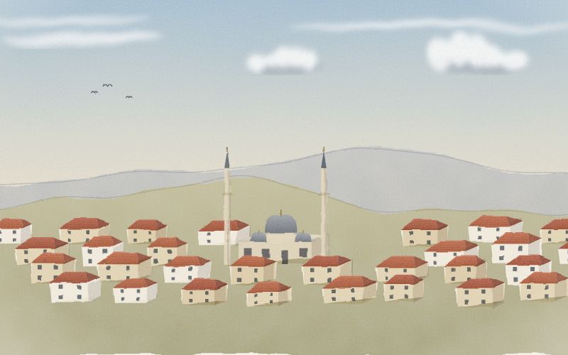 Painted postcard of the landscape where Turkish comes from