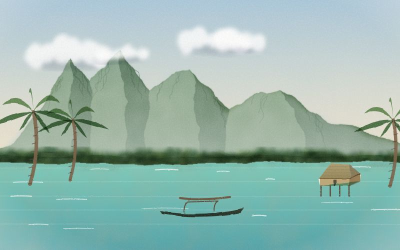 Painted postcard of the landscape where Tahitian comes from