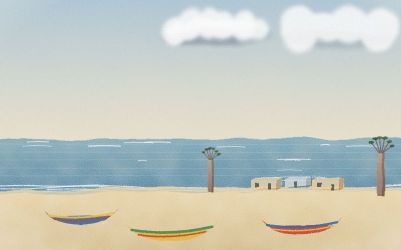 Painted postcard of the landscape where Wolof comes from