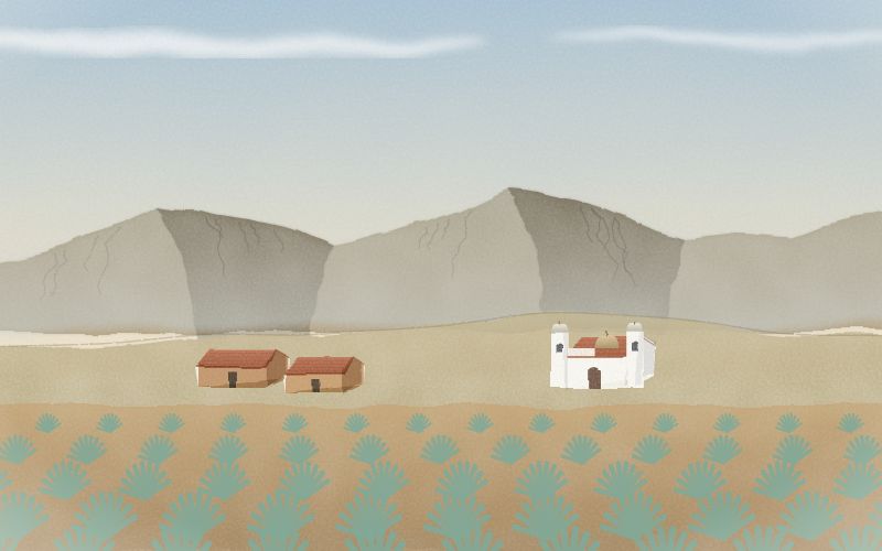 Painted postcard of the landscape where Zapotec comes from
