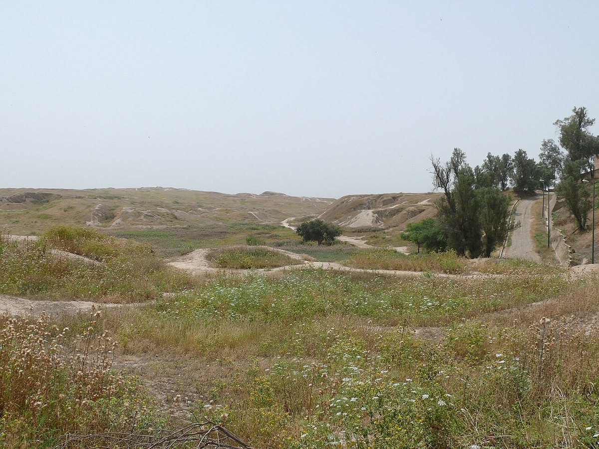 The mounds of the Royal City (left) and the Acropolis (right) at Susa, seen from the Apadana mound.
