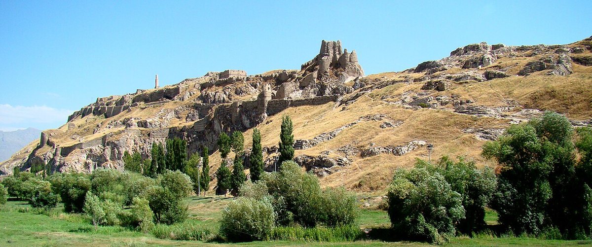 The rock of Van Fortress seen from the northwest, the site of Urartian Tushpa, a few kilometres west of the modern town of Van in eastern Turkey.