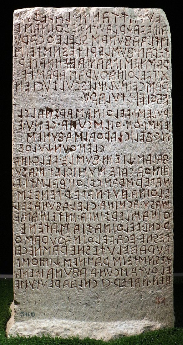 The Cippus Perusinus, a stone block inscribed with an agreement between two families, 3rd–2nd c. BCE. National Archaeological Museum of Umbria, Perugia.