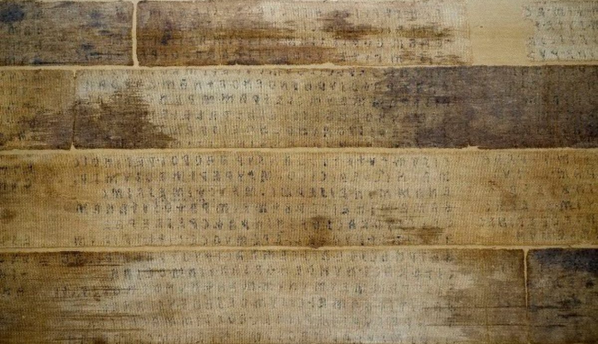 Linen strips bearing the text of the Liber Linteus, the only surviving Etruscan book. Archaeological Museum, Zagreb.