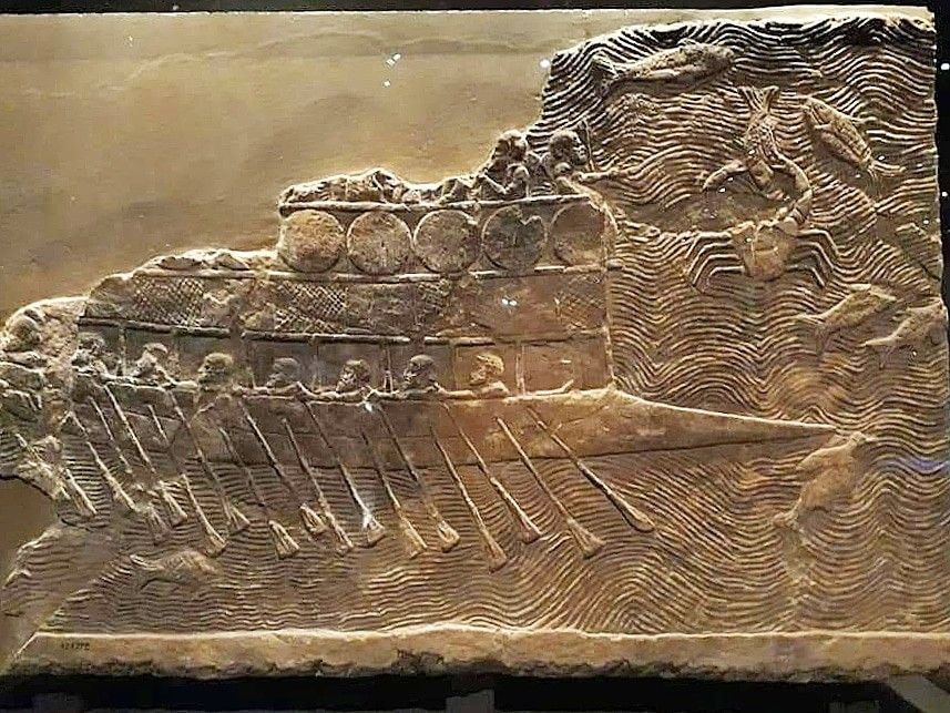 A Phoenician war galley on an Assyrian relief from the reign of King Sennacherib (c. 700 BCE).