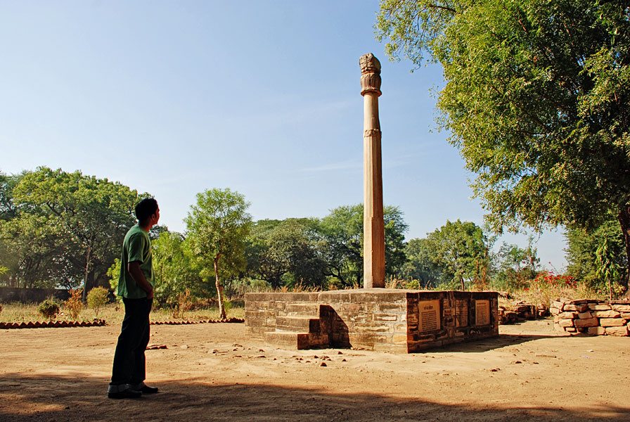 The Heliodorus pillar at Besnagar near Vidisha (Madhya Pradesh), erected around 113 BCE.
