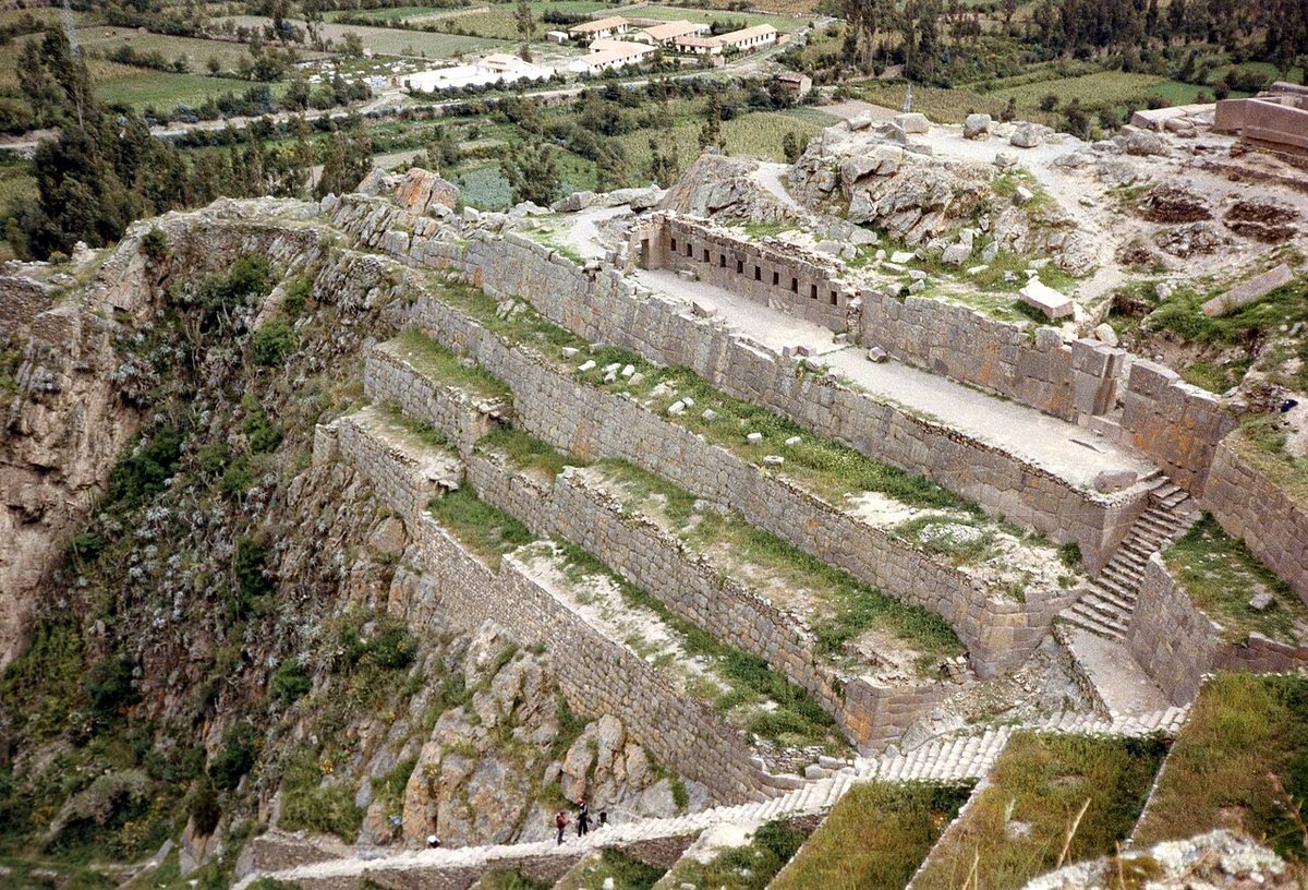 Terraces and walls of the Inca site of Ollantaytambo in the Urubamba valley, Peru.