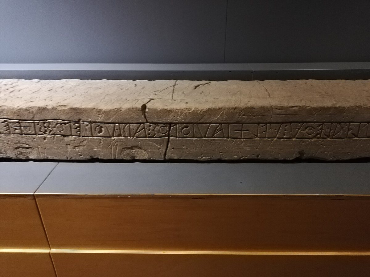 The stone block from Prestino near Como with a Lepontic inscription of c. 480–450 BCE, written from right to left. Paolo Giovio Archaeological Museum, Como.