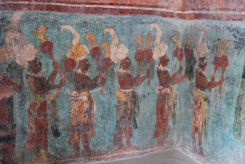 Musicians in the wall paintings of the Temple of the Murals at Bonampak (Chiapas), c. 790.