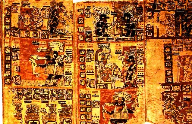 Pages of the Madrid Codex (Tro-Cortesianus), the longest surviving Maya book. Museo de América, Madrid.