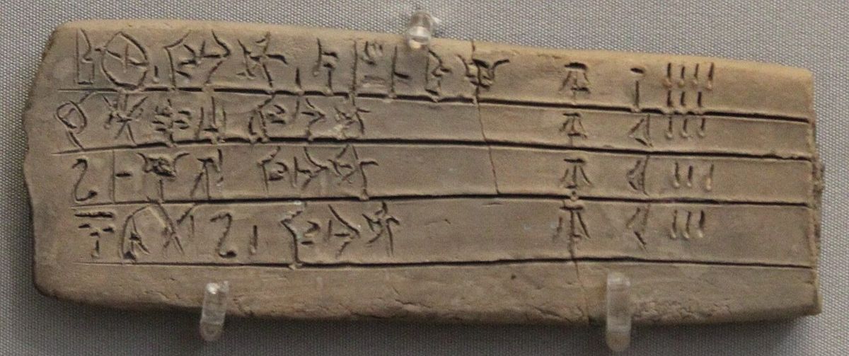 A tablet from the palace of Pylos (13th century BCE) listing agricultural offerings to the god Poseidon.