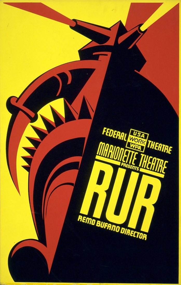 Poster for a marionette production of R.U.R. in New York under the Federal Theatre Project (directed by Remo Bufano), screen print, 1939.